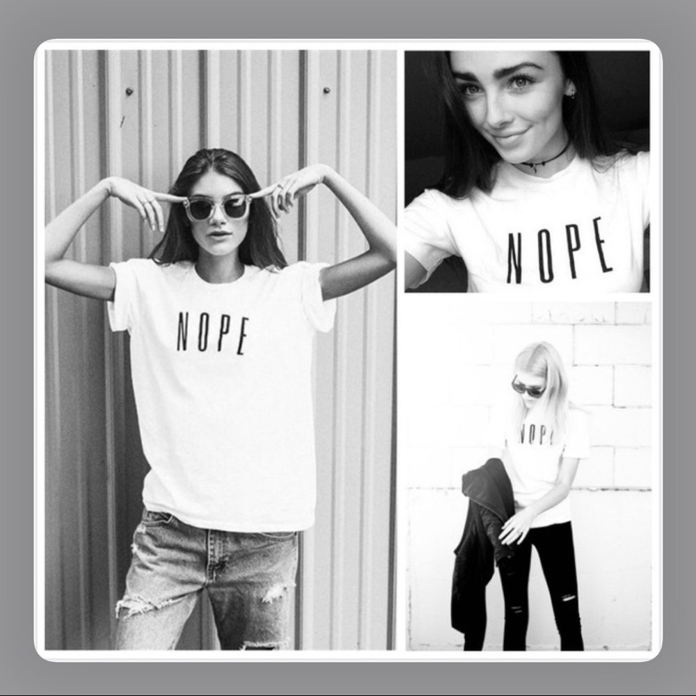 🕶 White Short Sleeve Print T-shirt NOPE - Picture 5 of 7